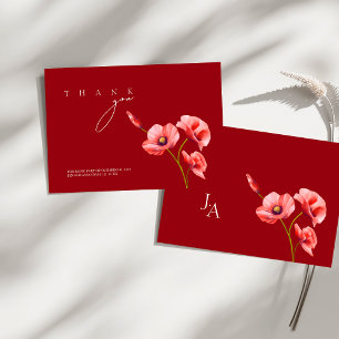 Tarjeta De Agradecimiento Crimson Red Poppies Wildflowers Boda