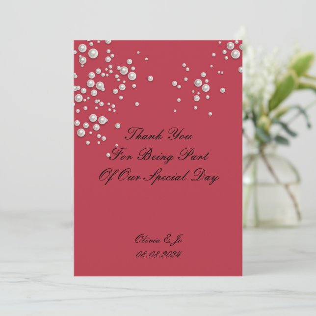 TARJETA DE AGRADECIMIENTO CRIMSON ROJO PERLA PARA  (Anverso de pie)