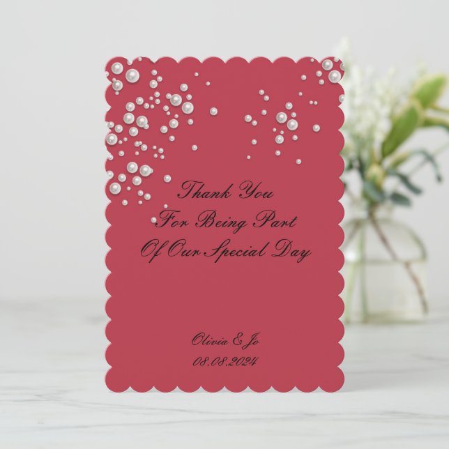 TARJETA DE AGRADECIMIENTO CRIMSON ROJO PERLA PARA  (Anverso de pie)