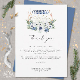 Tarjeta De Agradecimiento Cristales de Luna Flores Blancas y Azules Boho Met