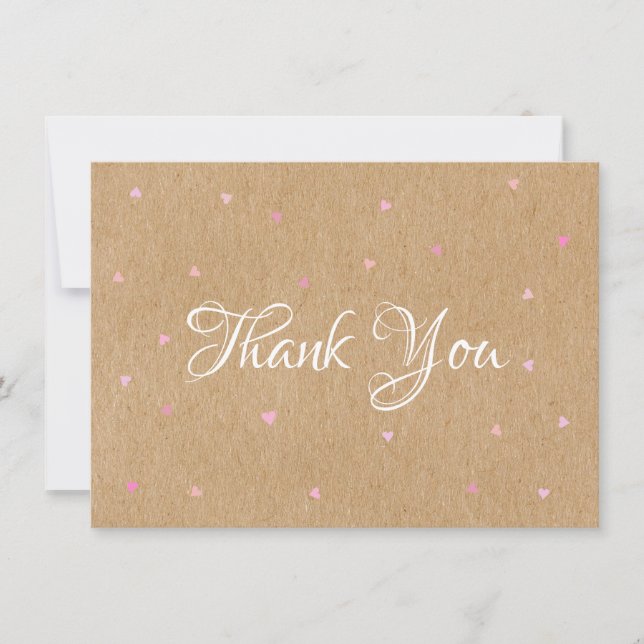 Tarjeta De Agradecimiento Críticos corazones rosas kraft gracias (Anverso)