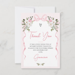 Tarjeta De Agradecimiento Croquette Pink Bow Arch Winter Floral Baby Shower