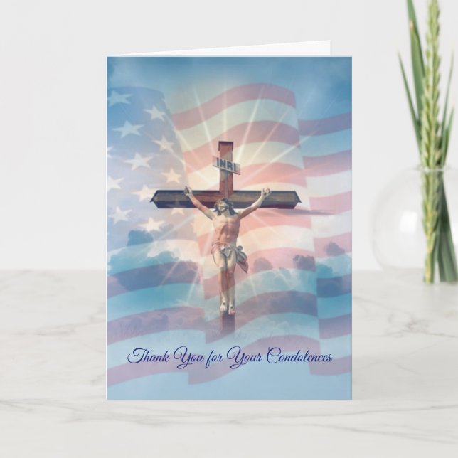 Tarjeta De Agradecimiento Crucifix American Flag Condolour Gracias (Anverso)