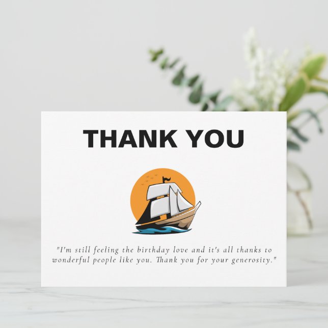 Tarjeta De Agradecimiento CRUISE Bote Cruise Birthday Party (Anverso de pie)