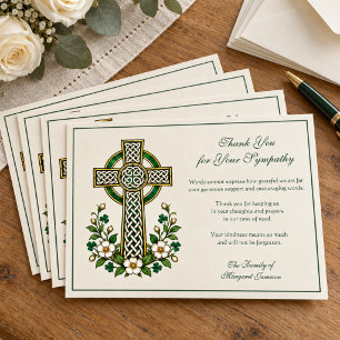 Tarjeta De Agradecimiento Cruz celta católica irlandesa de pésame funeral
