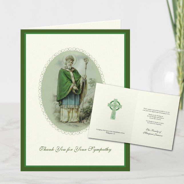 Tarjeta De Agradecimiento Cruz celta irlandesa católica de San Patricio Cond (Traditional Catholic St Patrick Funeral Appreciation Thank you Cards)