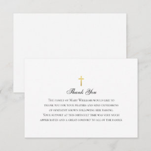 Tarjeta De Agradecimiento Cruz conmemorativa religiosa funeral elegante