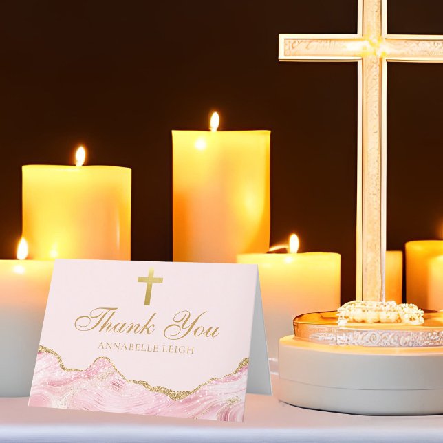 Tarjeta De Agradecimiento Cruz cristiana de oro rosa elegante personalizada (Subido por el creador)