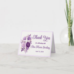 Tarjeta De Agradecimiento Cruz Cristiana Floral de Acuarela Morada Elegante