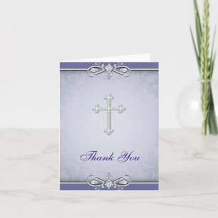 Tarjeta De Agradecimiento Cruz Cristiana Purple Damask Gracias