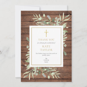Tarjeta De Agradecimiento Cruz de oro conmemorativo fúnebre de madera rústic