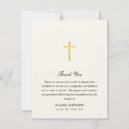 Tarjeta De Agradecimiento Cruz de Oro del Funeral Cristiano Gracias