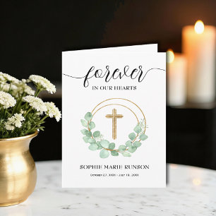 Tarjeta De Agradecimiento Cruz de Oro Simpatía Funeral Memorial Eucalipto