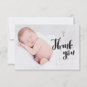 Tarjeta De Agradecimiento Cruz de oro simple   Baptismo Bebé Gracias Foto