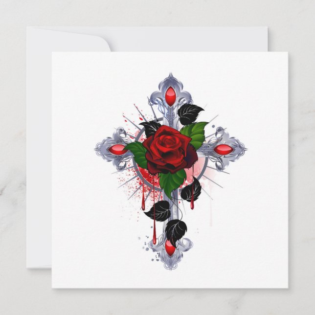 Tarjeta De Agradecimiento Cruz de Plata con una Rosa Roja (Anverso)