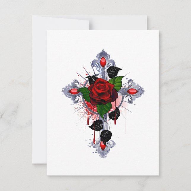 Tarjeta De Agradecimiento Cruz de Plata con una Rosa Roja (Anverso)