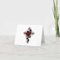 Cruz de Plata con una Rosa Roja