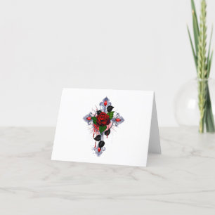Tarjeta De Agradecimiento Cruz de Plata con una Rosa Roja