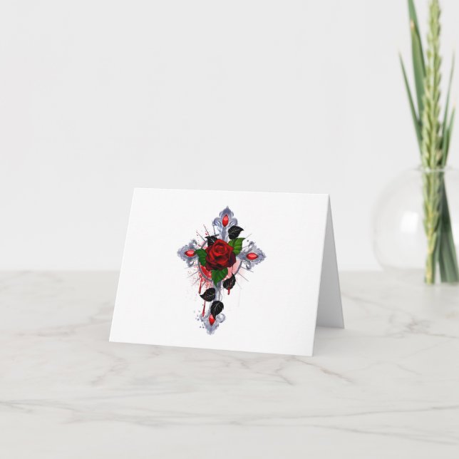 Tarjeta De Agradecimiento Cruz de Plata con una Rosa Roja (Anverso)