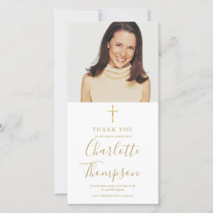 Tarjeta De Agradecimiento Cruz dorada elegante sencilla funeral conmemorativ