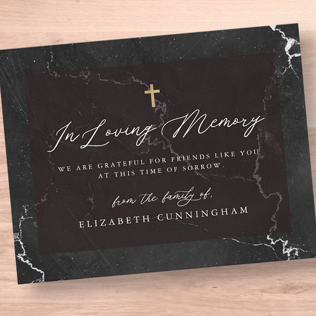 Tarjeta De Agradecimiento Cruz Falsa Simple Negra y Blanca Memorial Elegante (Subido por el creador)