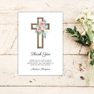 Tarjeta De Agradecimiento Cruz Floral Bautizo