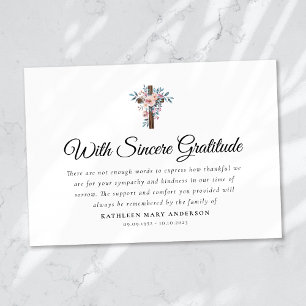Tarjeta De Agradecimiento Cruz Floral Boho Funeral con Letra