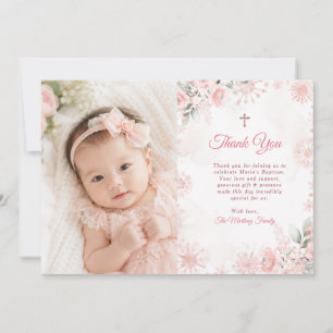 Tarjeta De Agradecimiento Cruz floral de oro rosa invierno Bautizo de niña