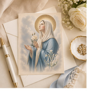 Tarjeta De Agradecimiento Cruz Mariana Floral de la Madre Bendita Religiosa 