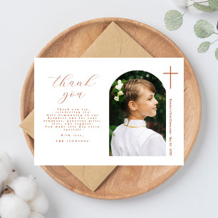 Tarjeta De Agradecimiento Cruz minimalista moderna para foto de Primera Comu