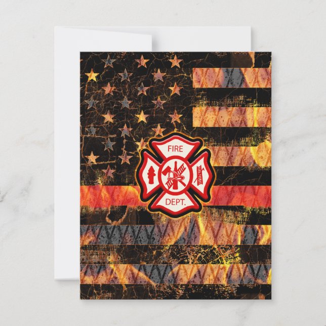 Tarjeta De Agradecimiento Cruz y llamas del bombero (Anverso)