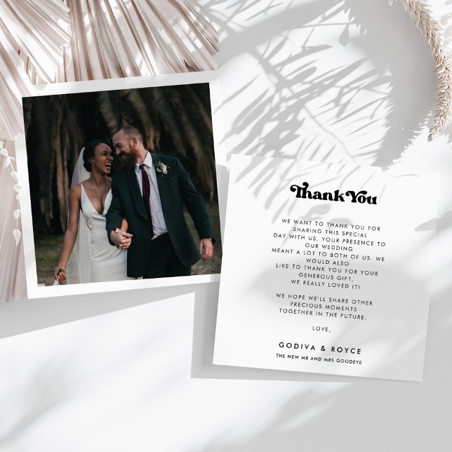 Tarjeta De Agradecimiento Cuadrado retro de boda en blanco y negro (Subido por el creador)