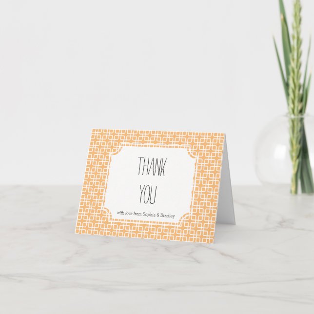 Tarjeta De Agradecimiento Cuadrados Geométricos de Peach y White (Anverso)