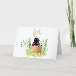 Tarjeta De Agradecimiento Cuadriba de color de agua rosada Ladybug Gracias N