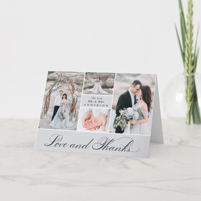 Tarjeta De Agradecimiento Cuadrícula elegante| 4 Foto Boda Gracias (Anverso)