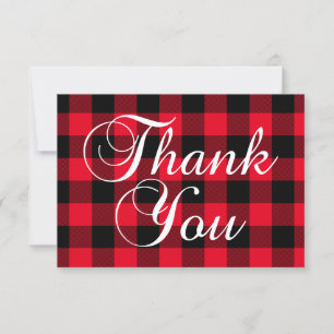 Tarjeta De Agradecimiento Cuadros de Búfalo Rojo y Negro Caligrafía Elegante