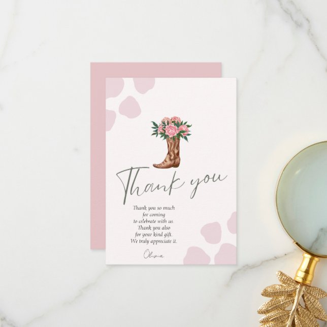 Tarjeta De Agradecimiento Cualquier año cumpleaños rosa de la cowgirl occide (Anverso/Reverso In Situ)