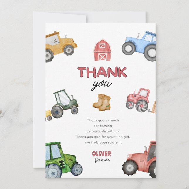 Tarjeta De Agradecimiento Cualquier edad Aniversario de un tractor Watercolo (Anverso)