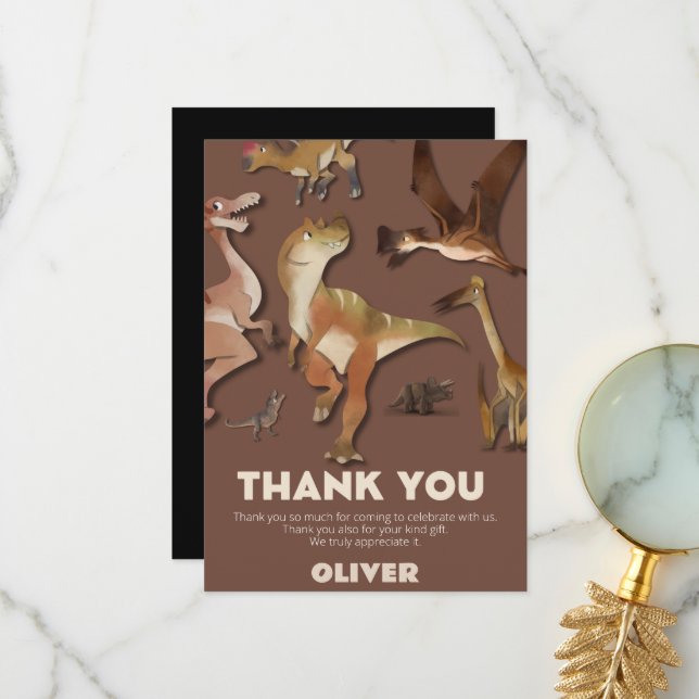 Tarjeta De Agradecimiento Cualquier niño mayor de dinosaurio (Anverso/Reverso In Situ)