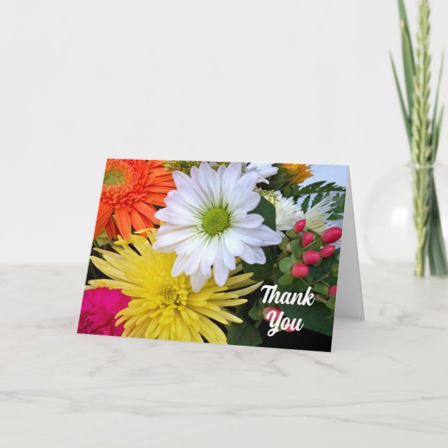 Tarjeta De Agradecimiento Cualquier Ocasión Gracias Flores En Blanco (Anverso)