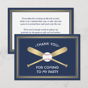 Tarjeta De Agradecimiento Cualquier Tema de Fiesta de Béisbol Azul Marino Bl