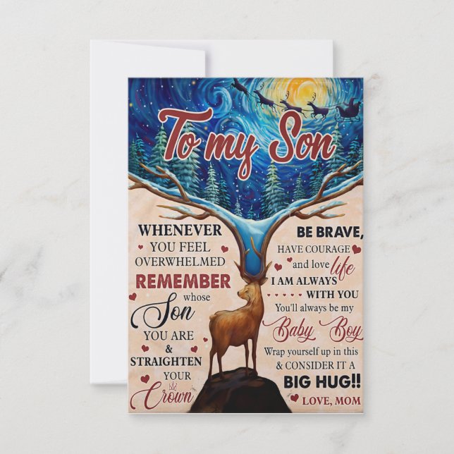 Tarjeta De Agradecimiento Cuando te sientas abrumado Mamá ciervo para hijo   (Anverso)