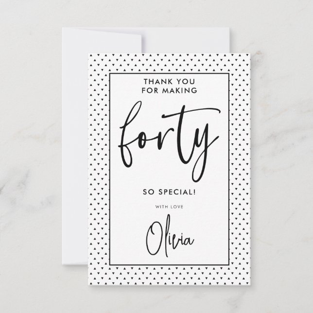 Tarjeta De Agradecimiento Cuarenta | Moderno 40º guión de cumpleaños en blan (Anverso)