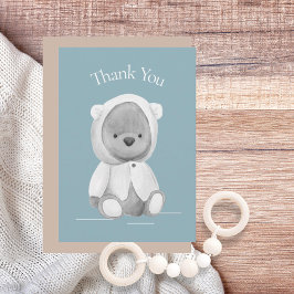 Tarjeta De Agradecimiento Cuate Bear Watercolor Azul Baby Shower