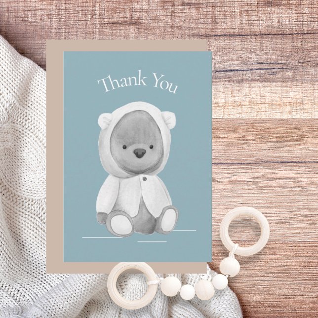 Tarjeta De Agradecimiento Cuate Bear Watercolor Azul Baby Shower (Subido por el creador)