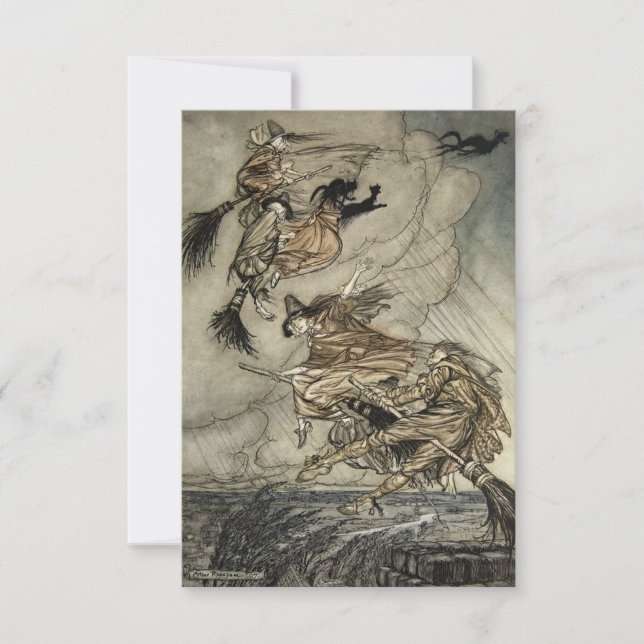 Tarjeta De Agradecimiento Cuatro brujas "Up The Chimney" de Arthur Rackam (Anverso)
