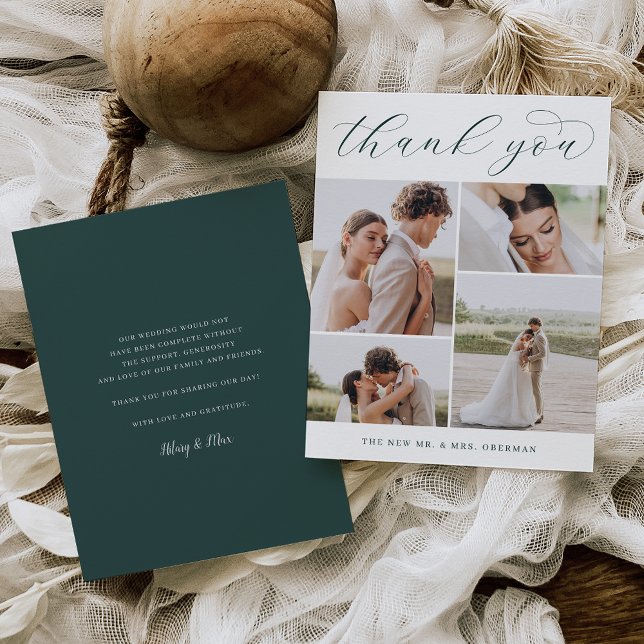 Tarjeta De Agradecimiento Cuatro clásicos | Plana Boda multifoto (Subido por el creador)