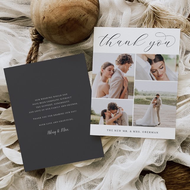 Tarjeta De Agradecimiento Cuatro clásicos | Plana Boda multifoto (Subido por el creador)