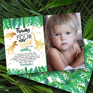 Tarjeta De Agradecimiento Cuatro niños de dinosaurios salvajes de siempre fo