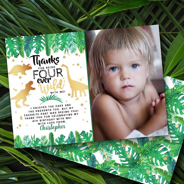 Tarjeta De Agradecimiento Cuatro niños de dinosaurios salvajes de siempre fo (Subido por el creador)